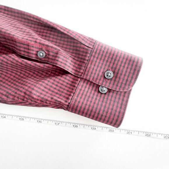Calvin Klein Mens Button Down Shirt Micro Checkered Regular Fit Red Black 16 - Picture 9 of 9